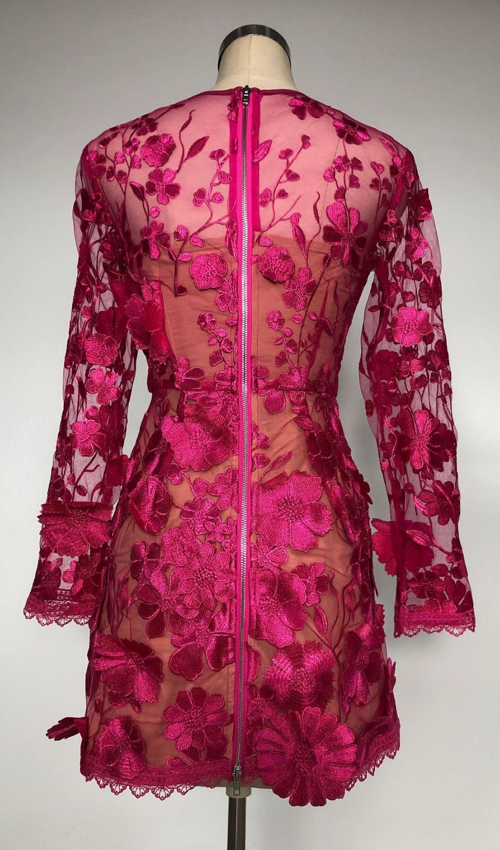 Iban Hot Pink Floral Embroidered Long Sleeve Mini Dress - Chic Party & Date Night Style