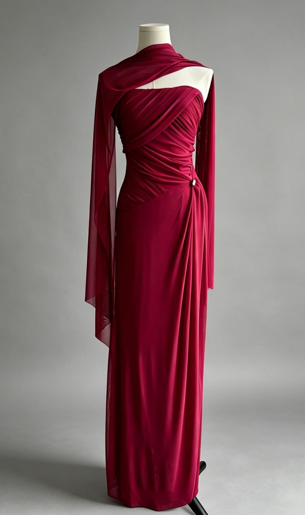 Lacey Red Ruched Maxi Dress