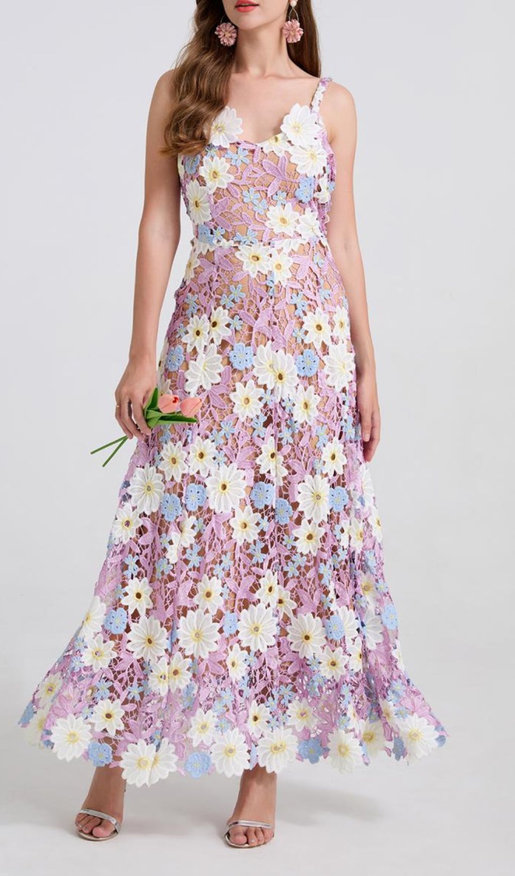 Diablo Purple Strappy Flower Maxi Dress