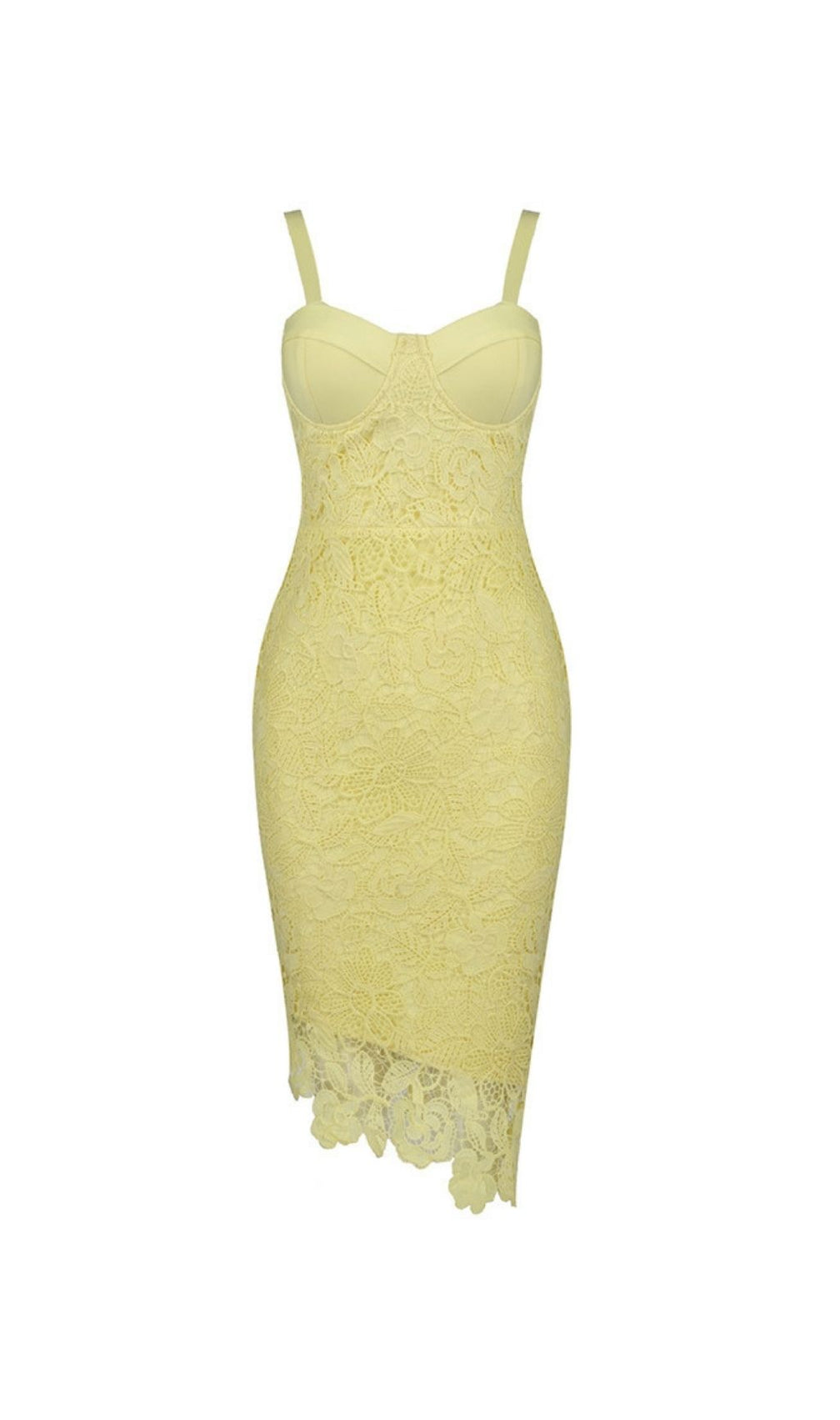 Dolores Elegant White Lace Asymmetrical Midi Dress | Strappy Sweetheart Neckline