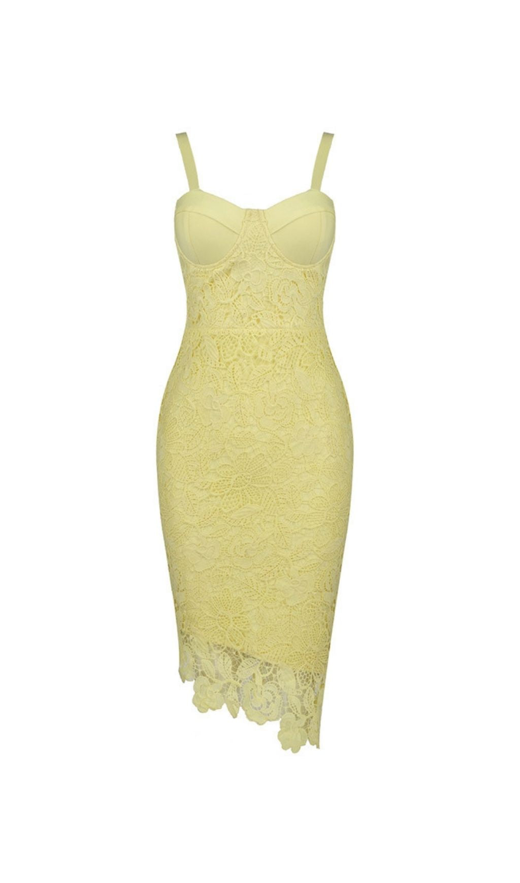 Dolores Elegant White Lace Asymmetrical Midi Dress | Strappy Sweetheart Neckline