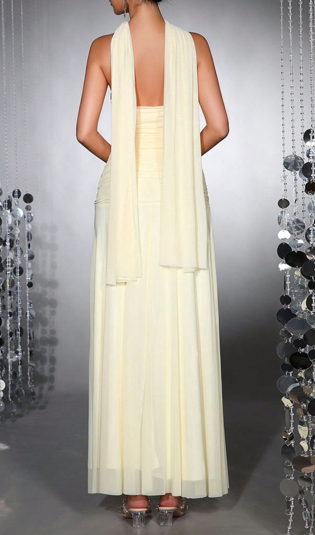 Hajar Elegant Strapless Ruched Mesh Maxi Dress - Formal Evening Gown for Women