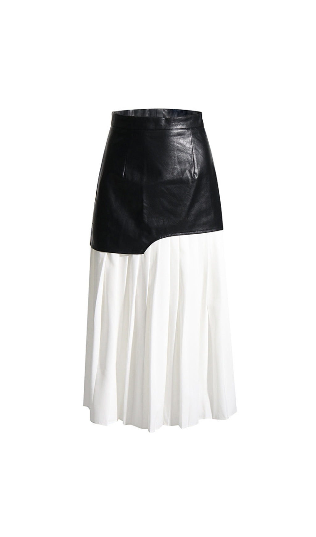 Evgeniy White Leather Pleated Midi Skirt