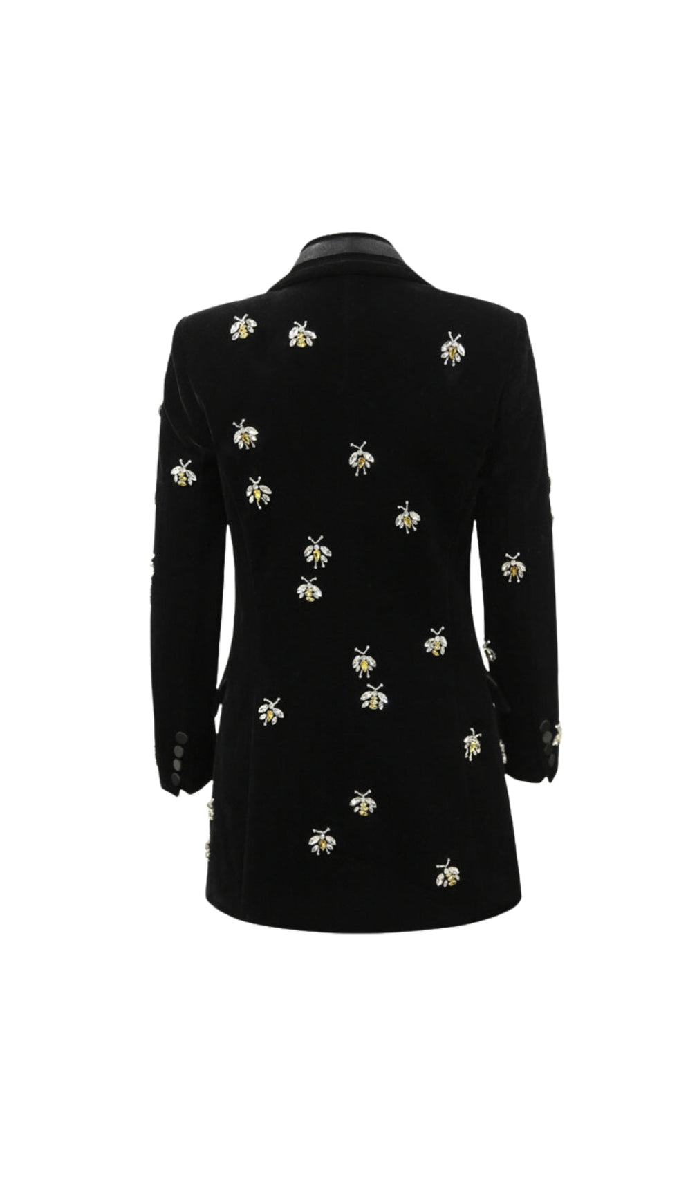 Black Velvet Blazer Jacket With Rhinestone Bees