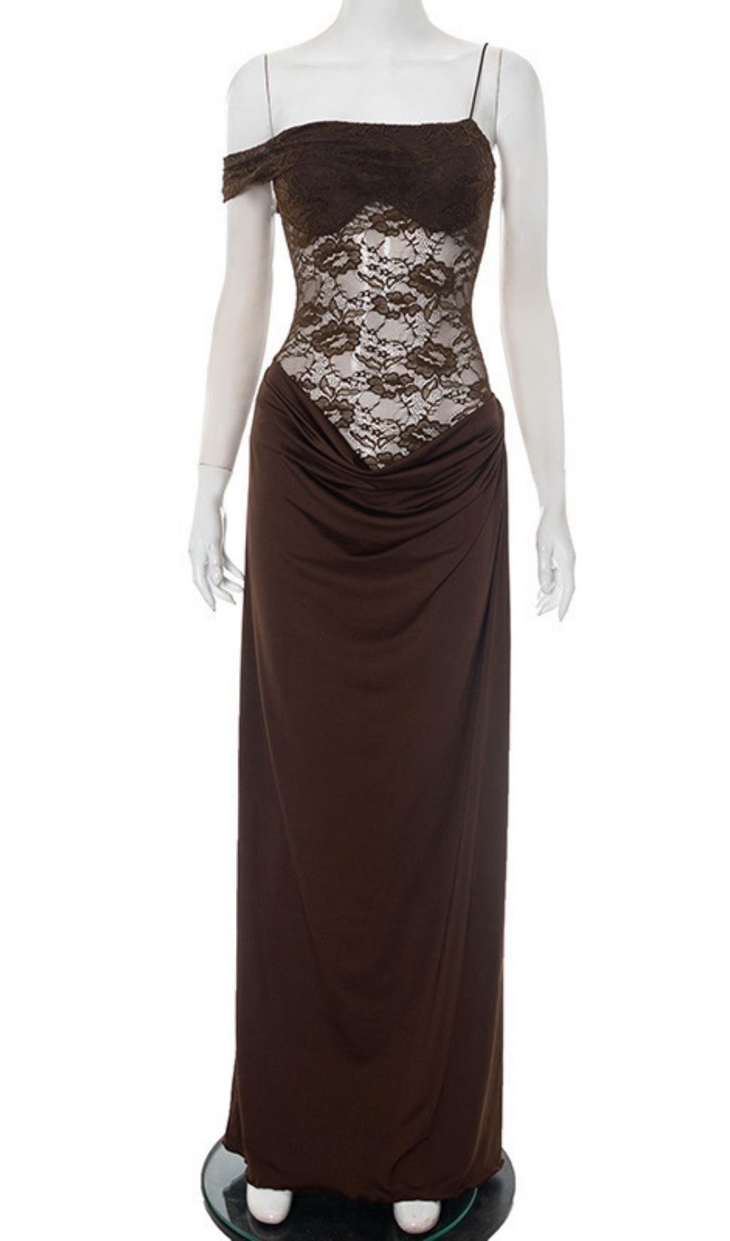 Kayleen Romantic Coffee Lace Maxi Gown - Elegant Off-Shoulder Formal Dress