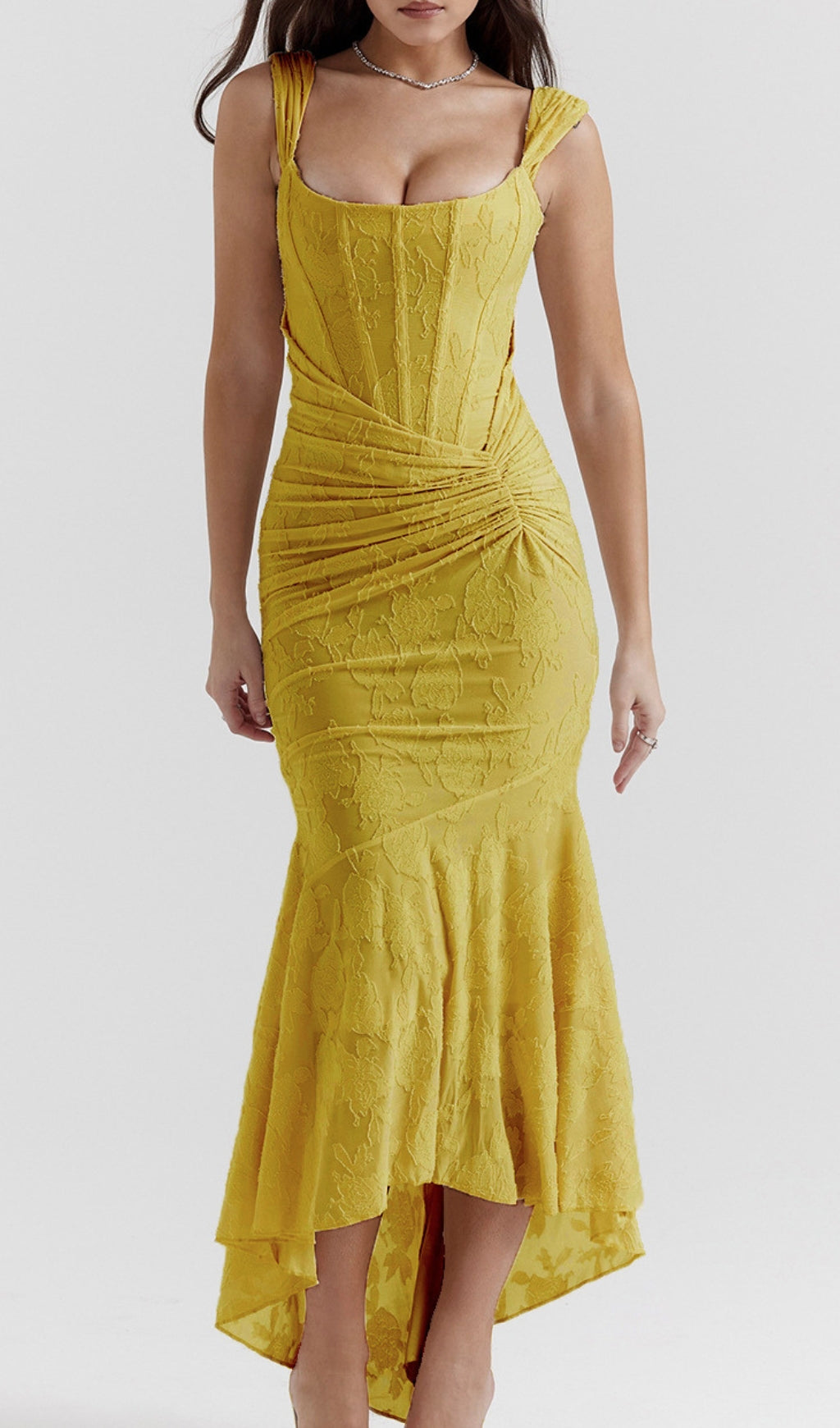 Anaëlle Yellow Floral Corset Maxi Dress