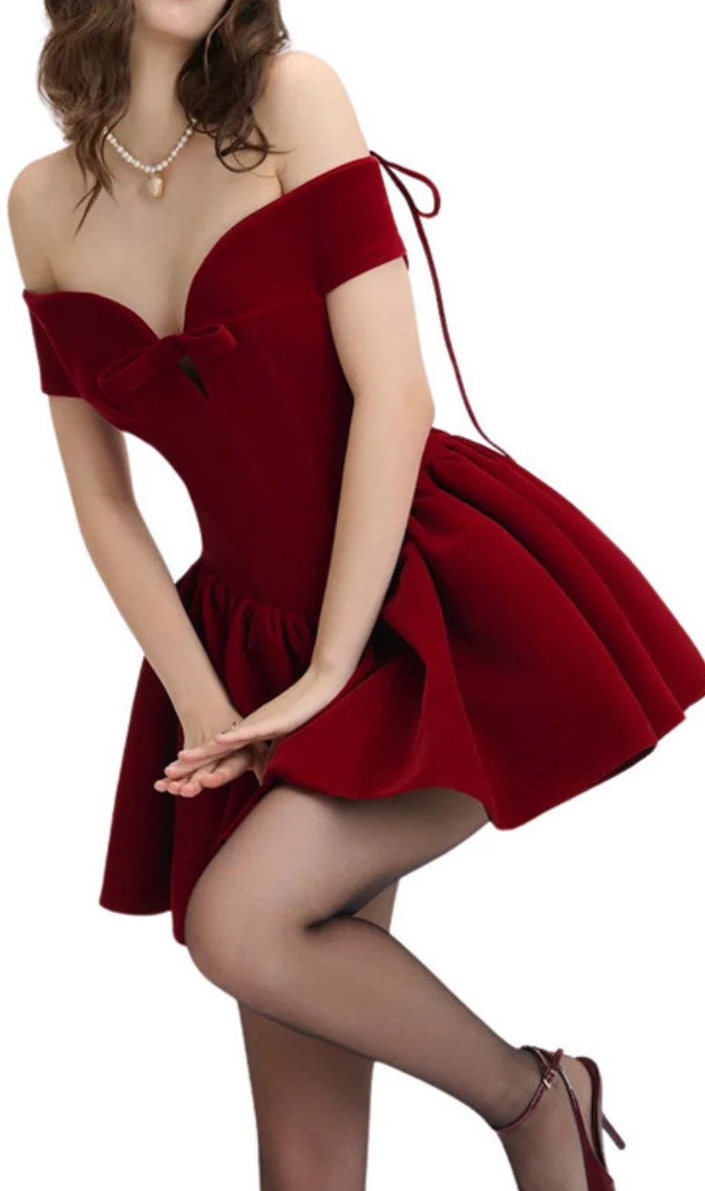 Irem Red Velvet Off-Shoulder Corset Mini Dress | Party & Date Night Glam