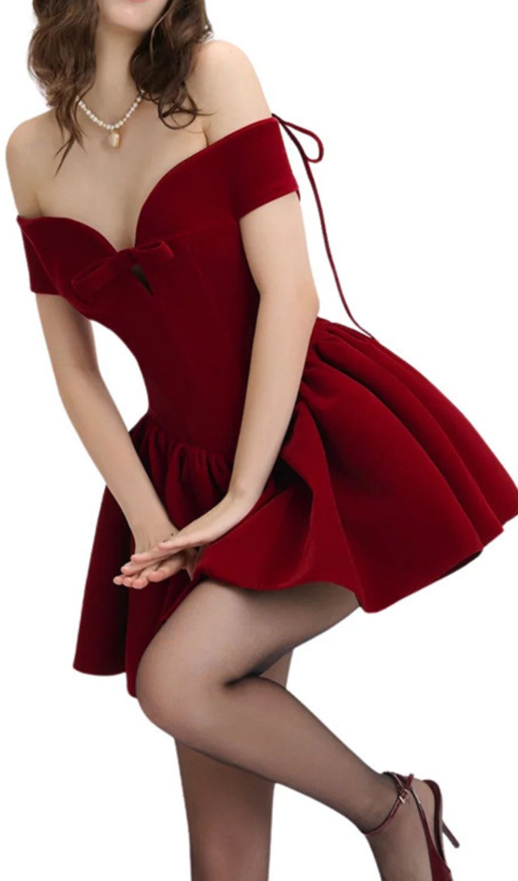 Irem Red Velvet Off-Shoulder Corset Mini Dress | Party & Date Night Glam