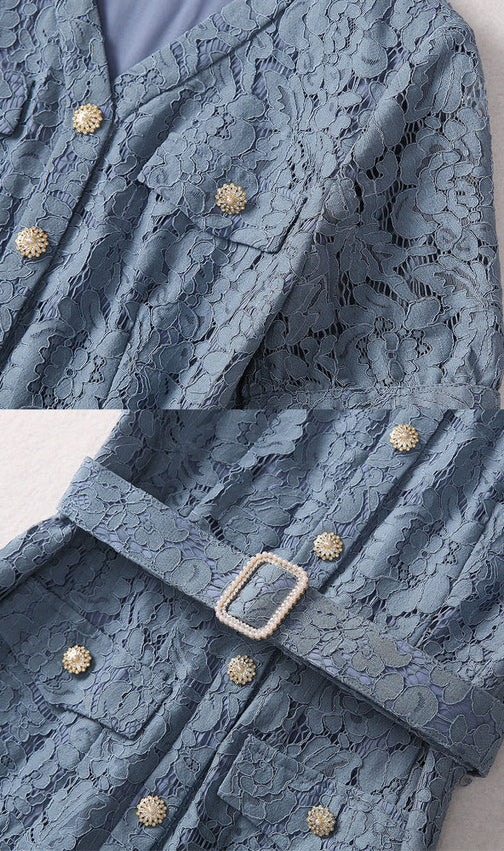 Audriana Blue Lace Midi Dress