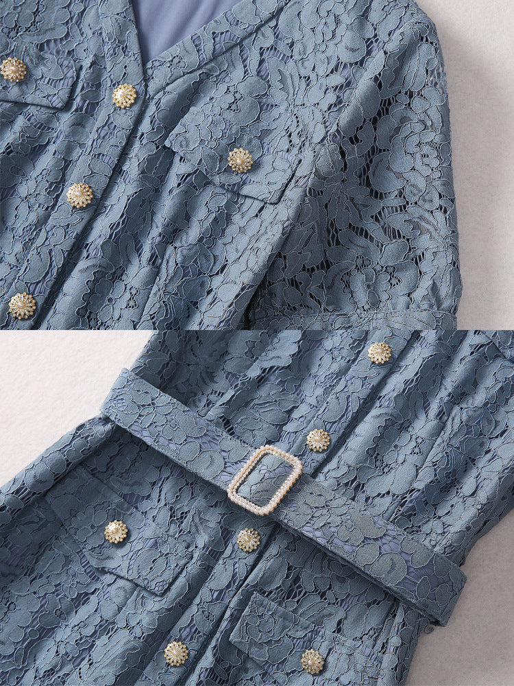 Audriana Blue Lace Midi Dress