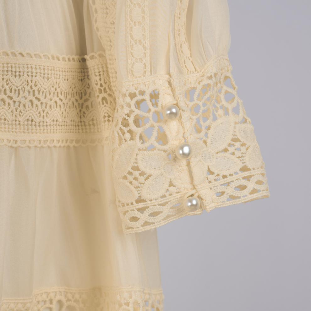 Kamara Romantic Apricot Tiered Lace Maxi Dress - Elegant Long Sleeve Boho Gown