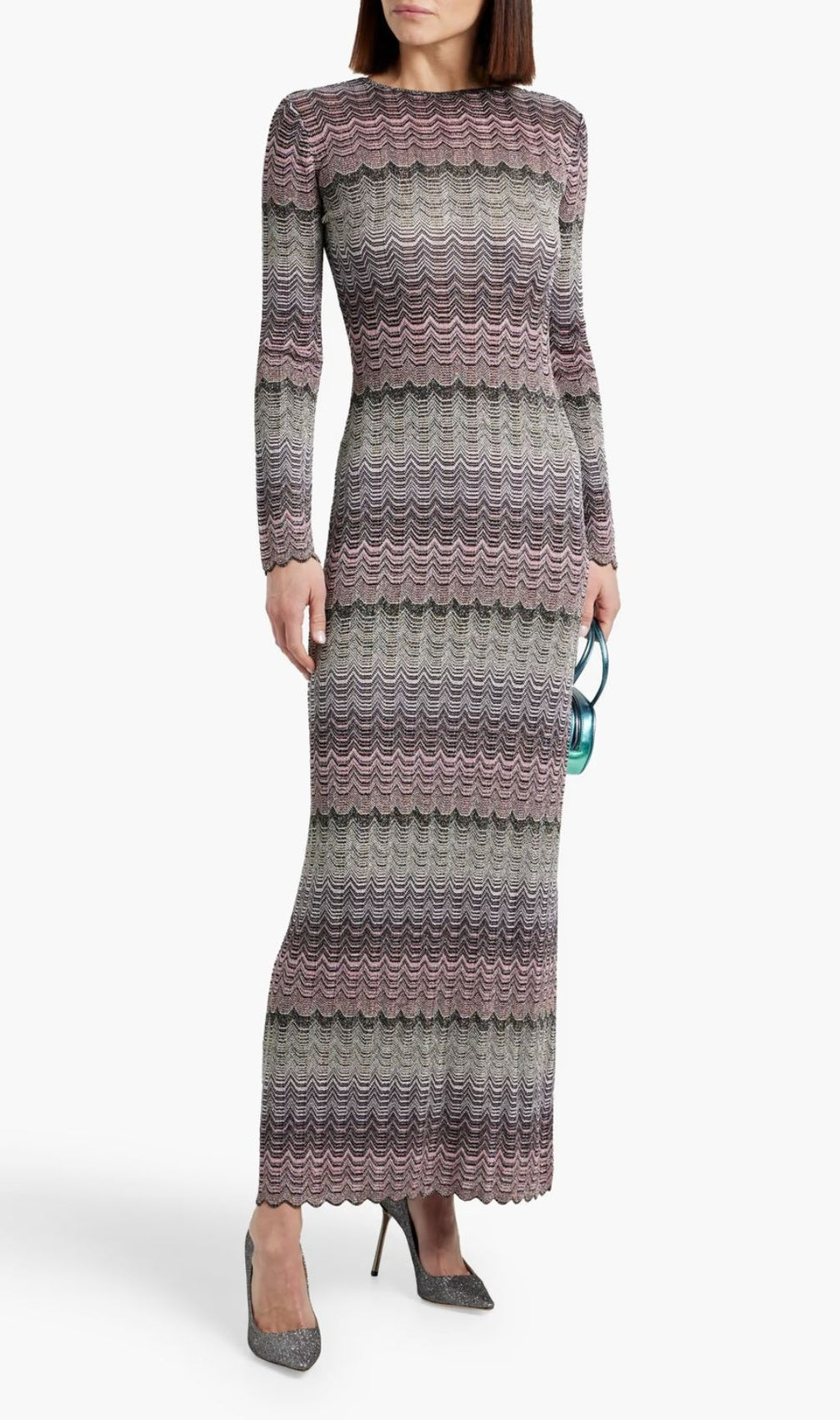 Judith Cutout Shimmer Zigzag Knit Maxi Dress