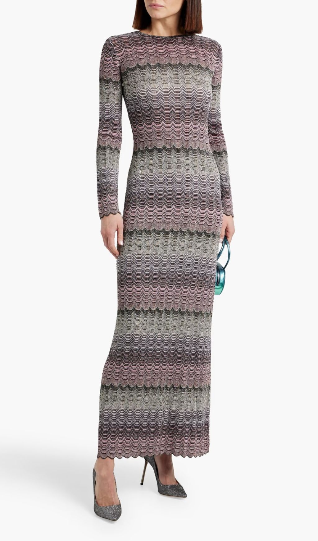 Judith Cutout Shimmer Zigzag Knit Maxi Dress