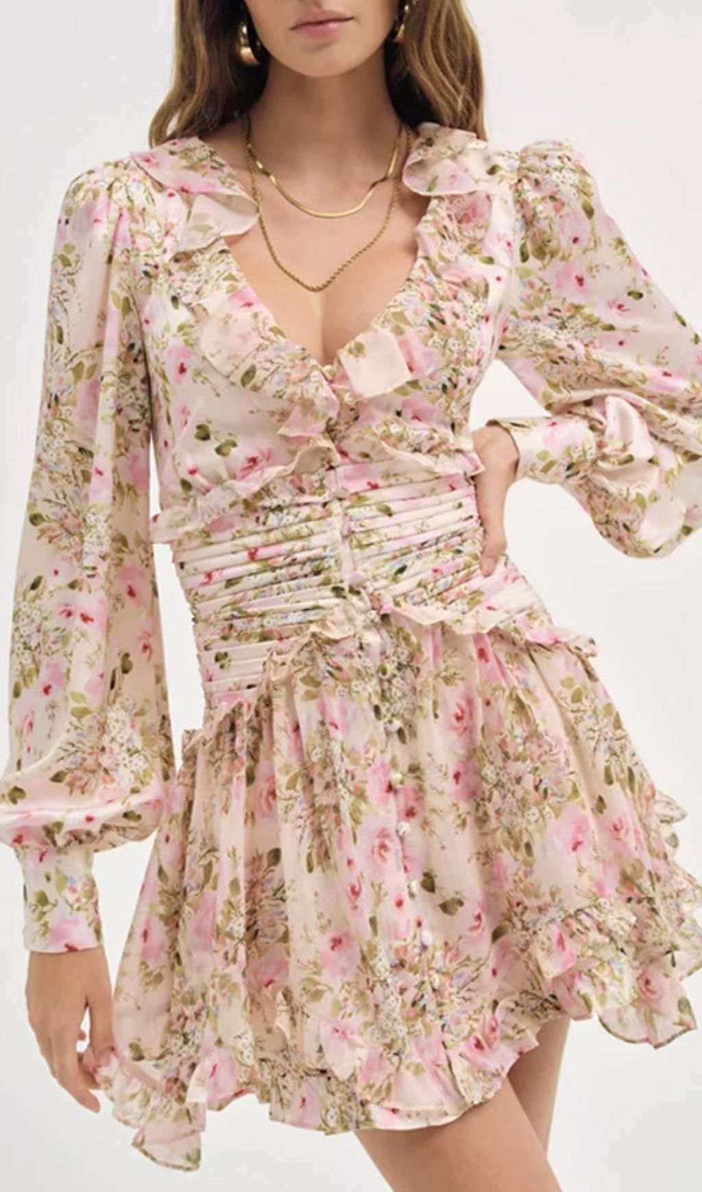 Iolanthe Romantic Ruffle Floral Mini Dress | Long Sleeve & Flirty Style