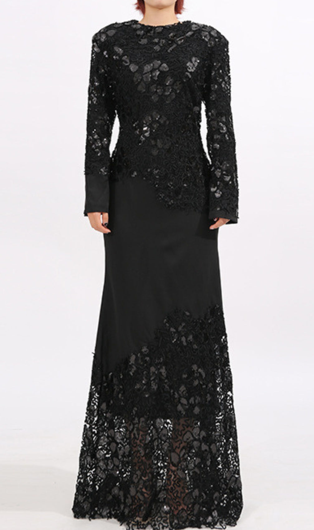 Elodie Black Lace Embroidery Long Sleeve Maxi Dress