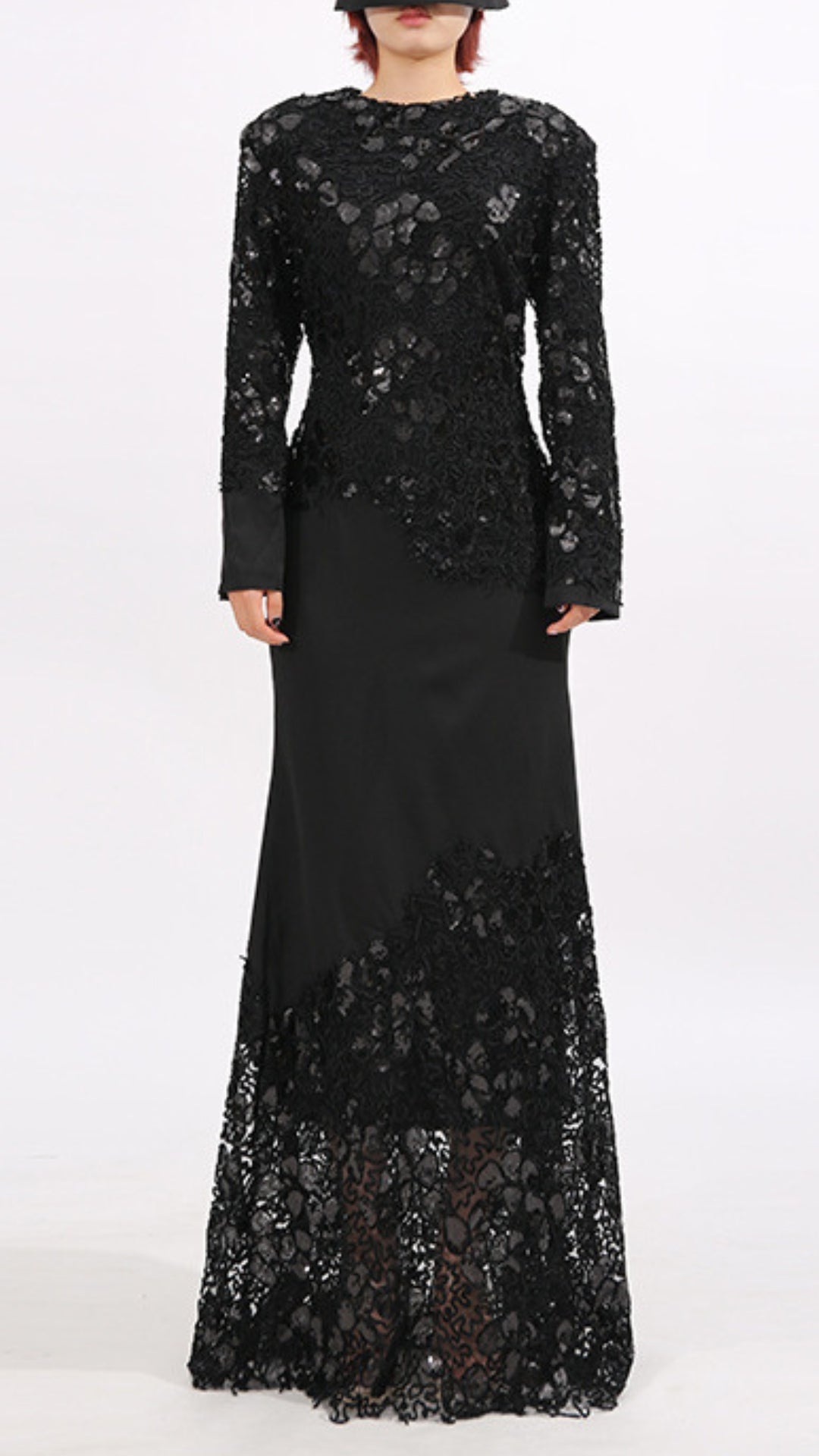 Elodie Black Lace Embroidery Long Sleeve Maxi Dress
