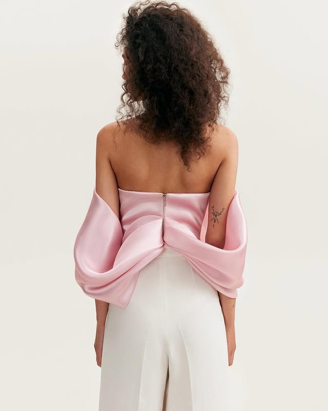 Samira Bow Cross Off Shoulder Satin Top