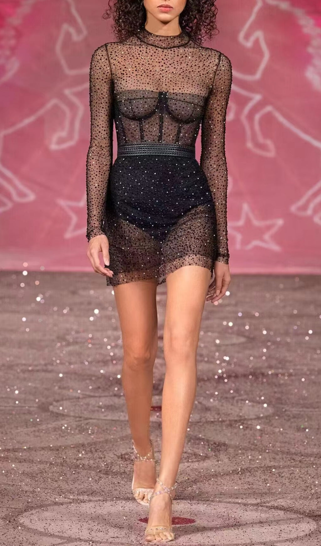 Brede Embellished Corset Mesh Mini Dress