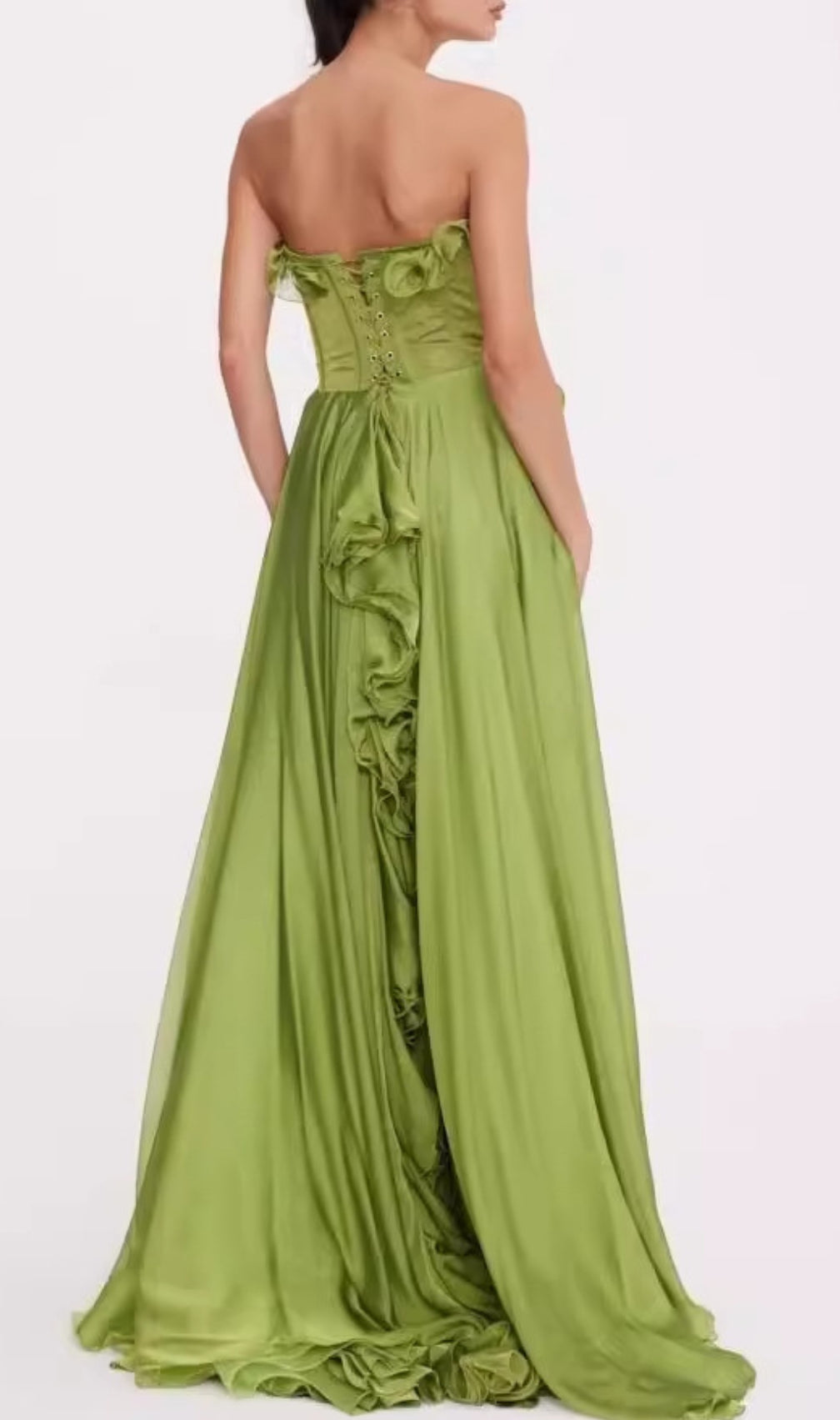Colombine Green Strapless Ruffle Maxi Dress