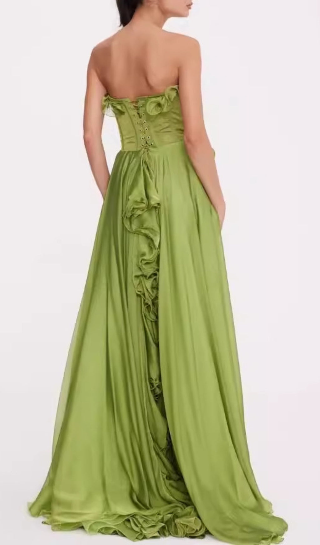Colombine Green Strapless Ruffle Maxi Dress