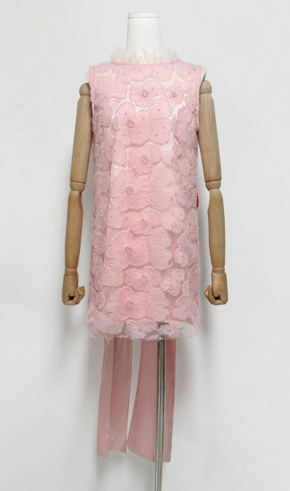 Gaby Flower Beaded Bow Mini Dress