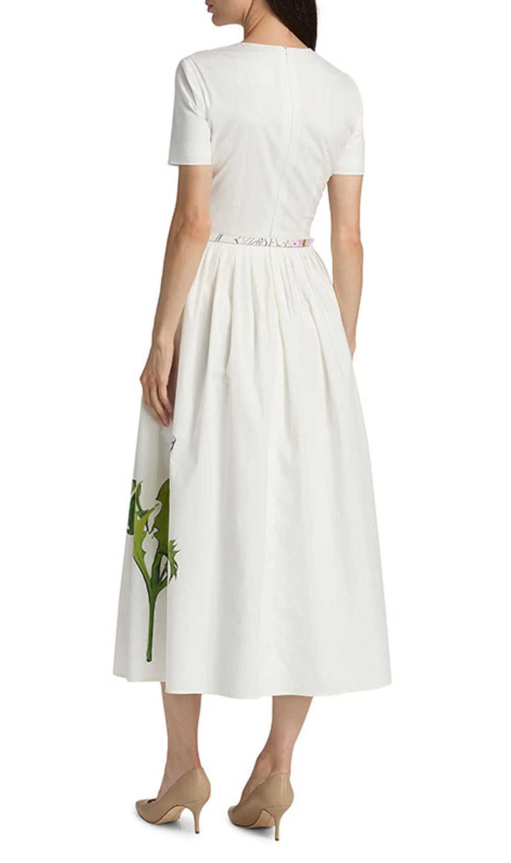 Issac White Artistic Floral Midi Dress | Botanical Sketch & Pockets