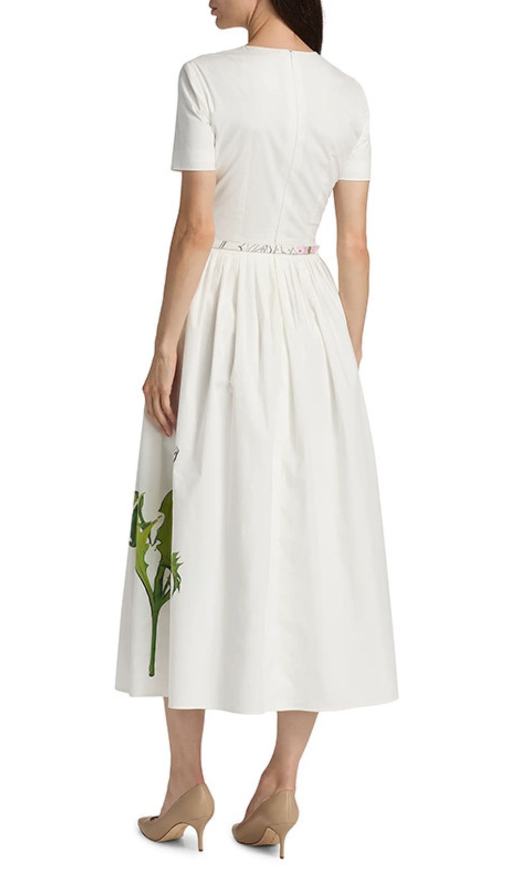 Issac White Artistic Floral Midi Dress | Botanical Sketch & Pockets