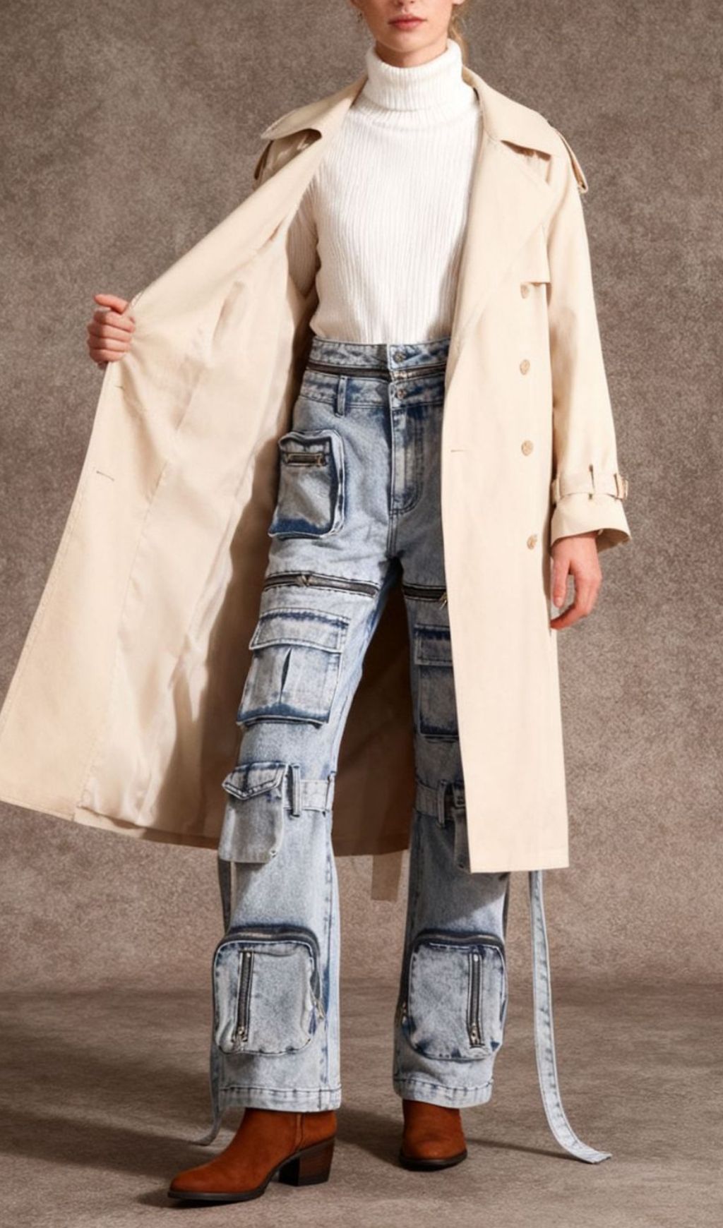 Jael Blue Multi-Pocket Cargo Jeans for Women - Edgy Utility Denim