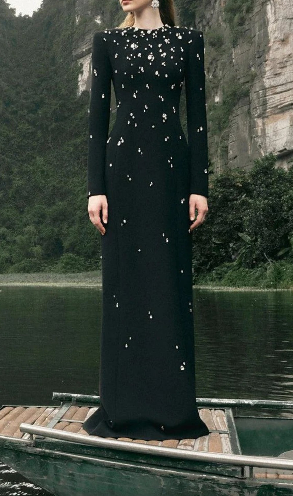 Chasen Black Crystal Embellished Maxi Dress