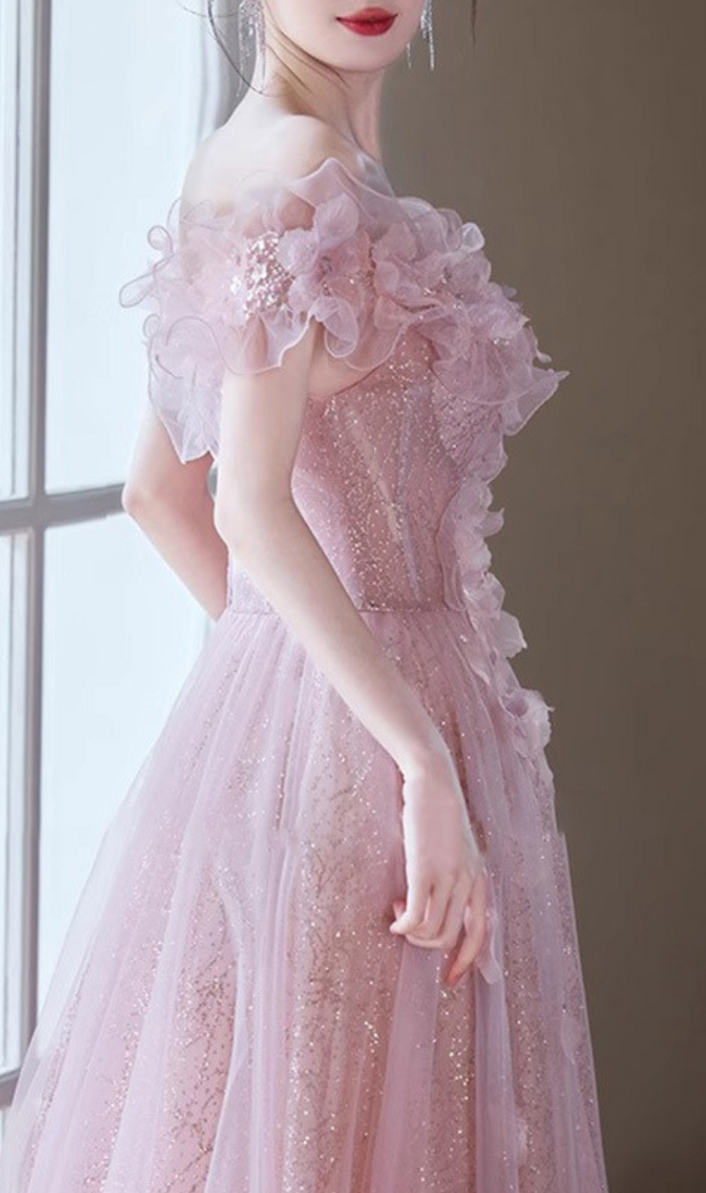 Hanne Pink Flower Off-Shoulder Maxi Dress