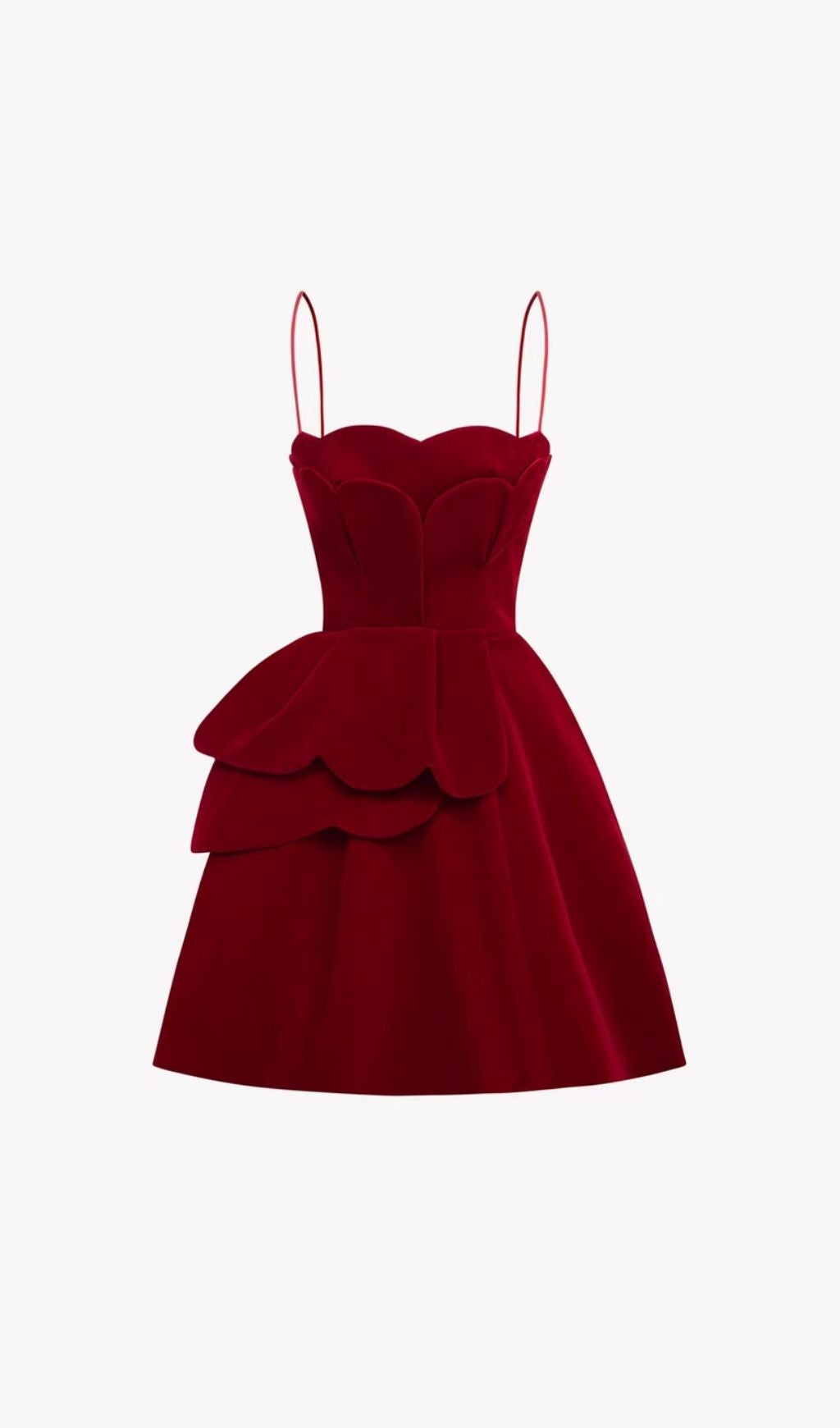 Keona Red Velvet Scallop Mini Dress - Luxe Party & Cocktail Attire for Women