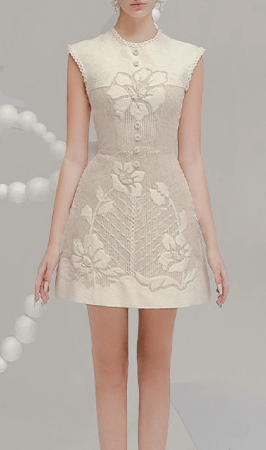 Brenda White Flower Embroidery Mini Dress