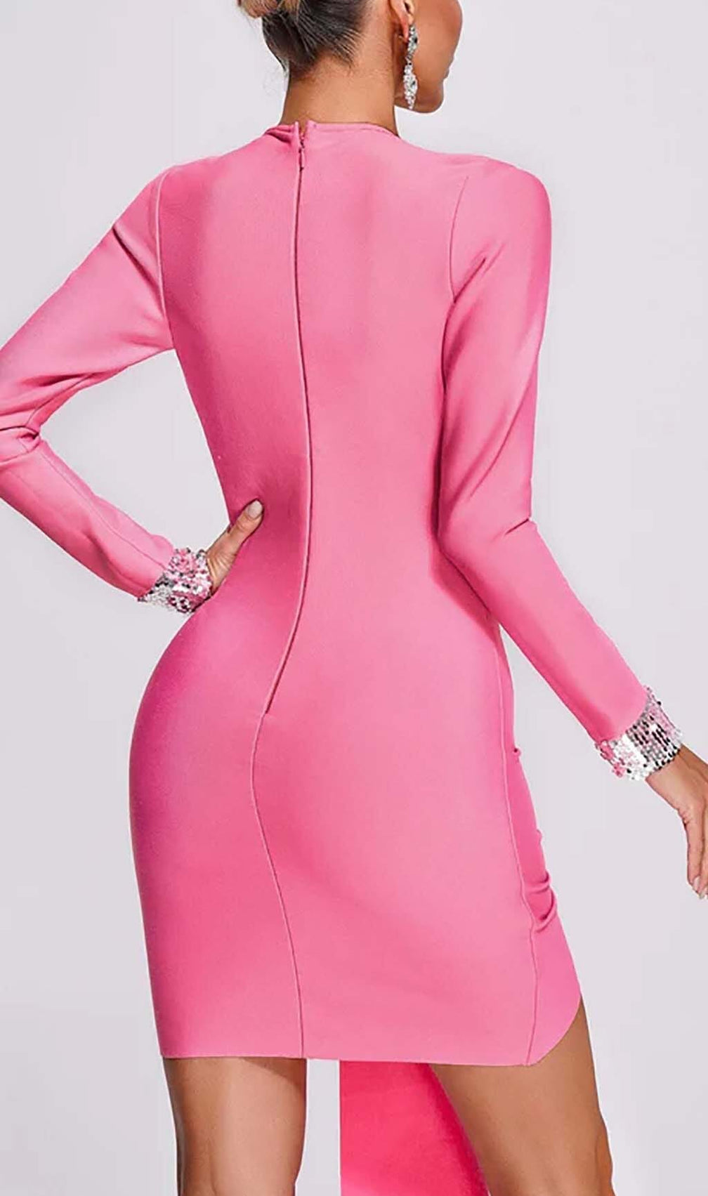 Strass Embellished Ruched Mini Dress In Pink