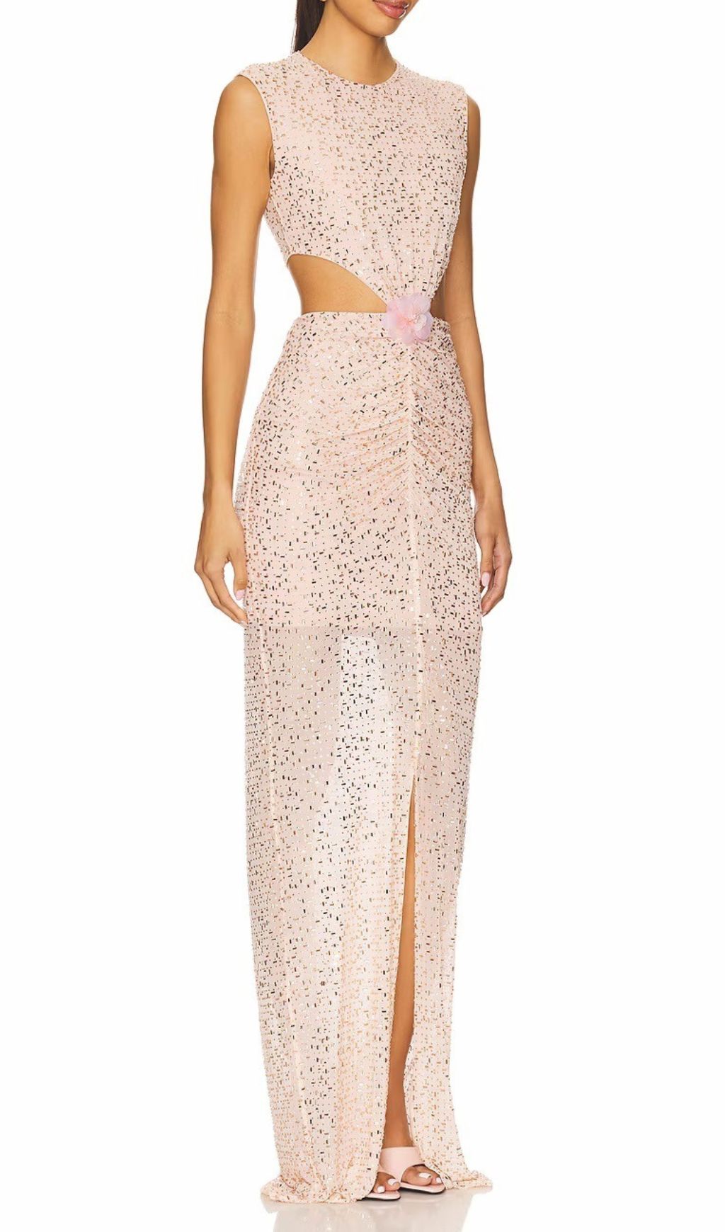 Heywood Sleeveless Cutout Flower Crystal Maxi Dress