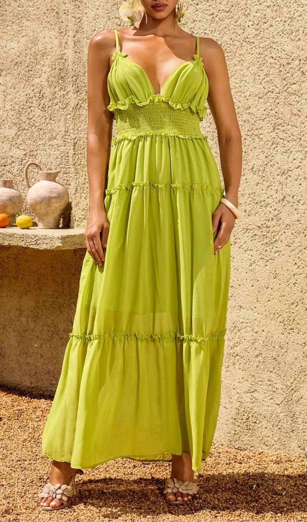 Saelvion Spaghetti Maxi Dress In Chartreuse