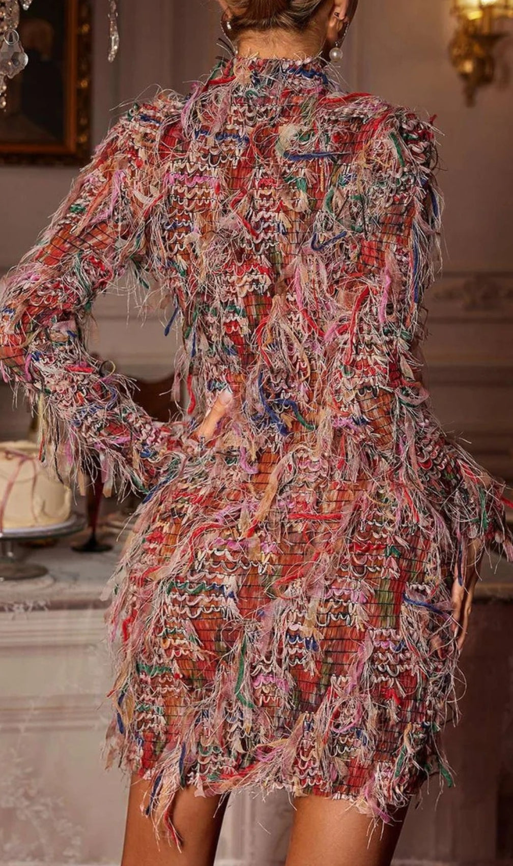 Cherith Long Sleeve Fringe Mini Dress