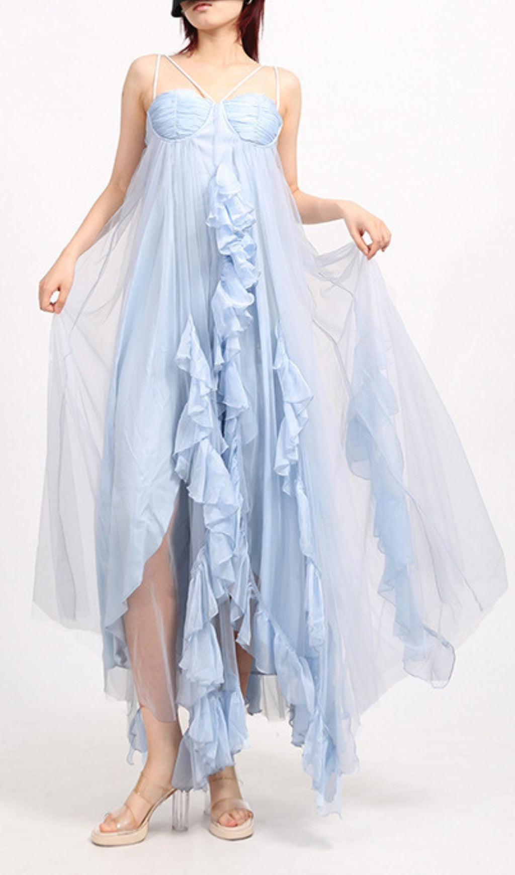 Ebru Ruffle Mesh Maxi Dress