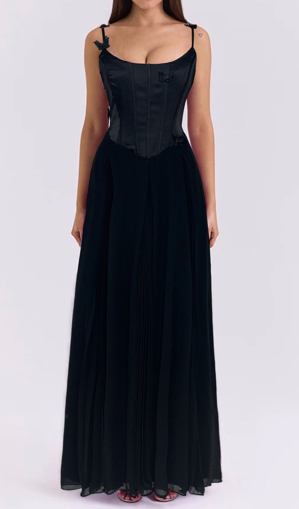 Glain Strappy Corset Mesh Maxi Dress