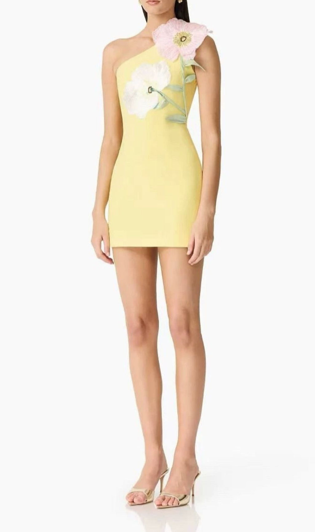 Kemi Yellow Floral One-Shoulder Mini Dress | Elegant Party & Cocktail