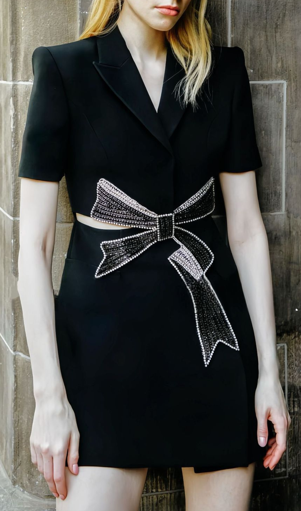 Farida Black Diamante Bow Mini Blazer Dress