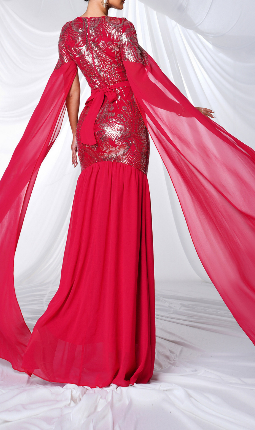 Gefjun Red Sequin Mesh Maxi Dress