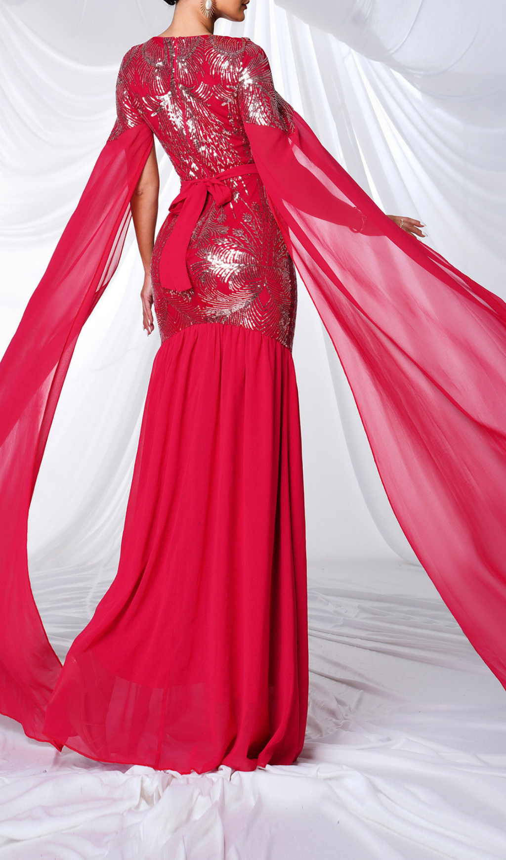 Gefjun Red Sequin Mesh Maxi Dress
