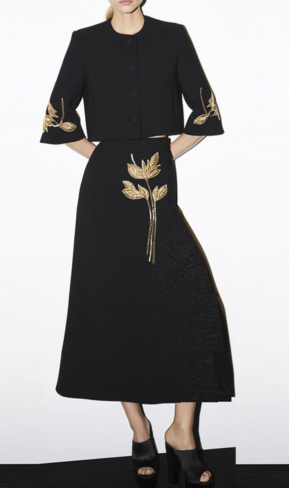 Benedita Black Flower Bead Two-Piece Suit