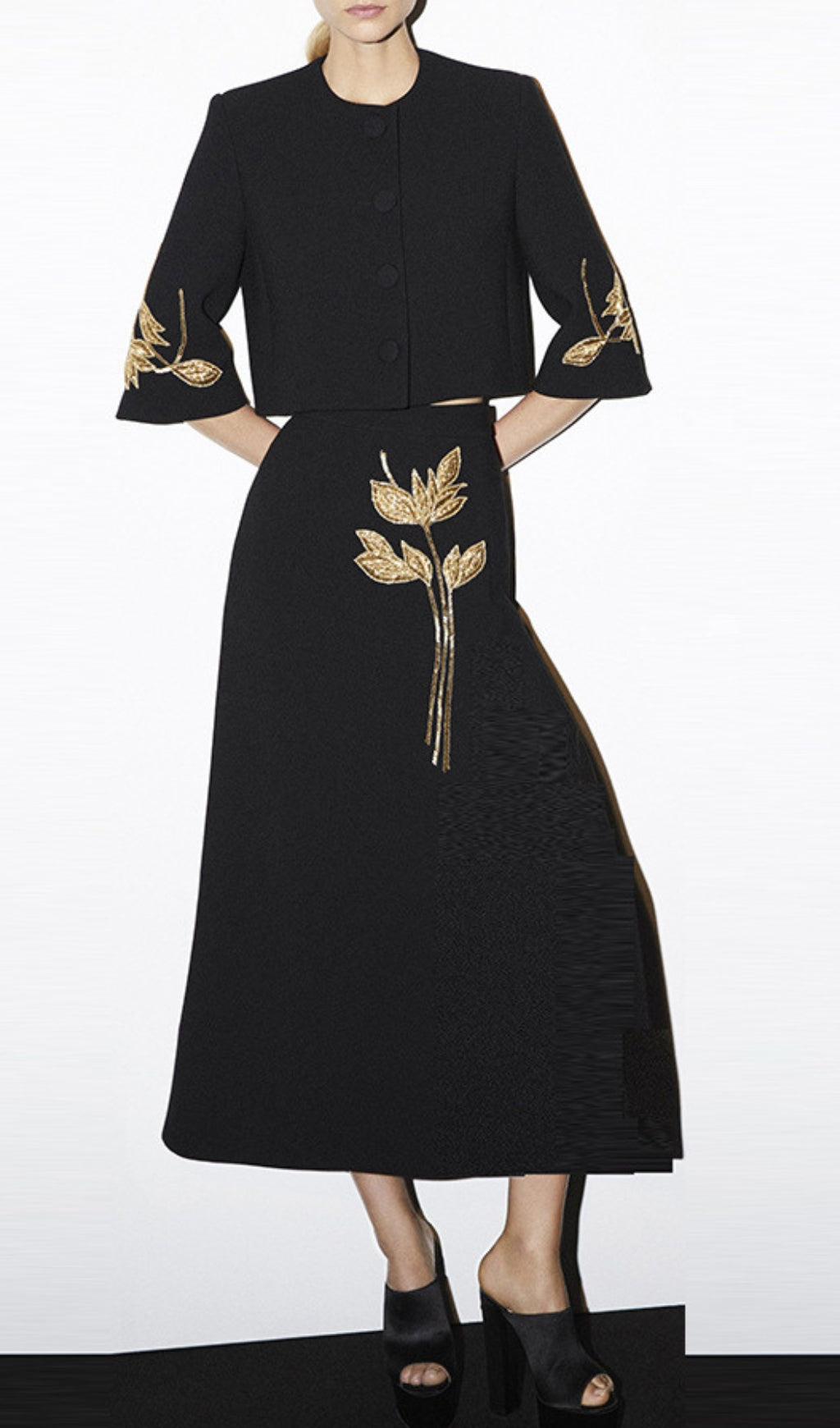 Benedita Black Flower Bead Two-Piece Suit