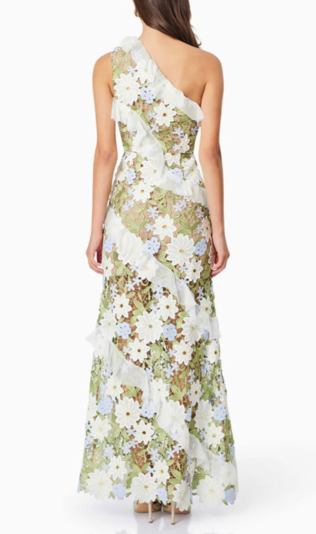 Caden Flower Embroidery One-Shoulder Maxi Dress