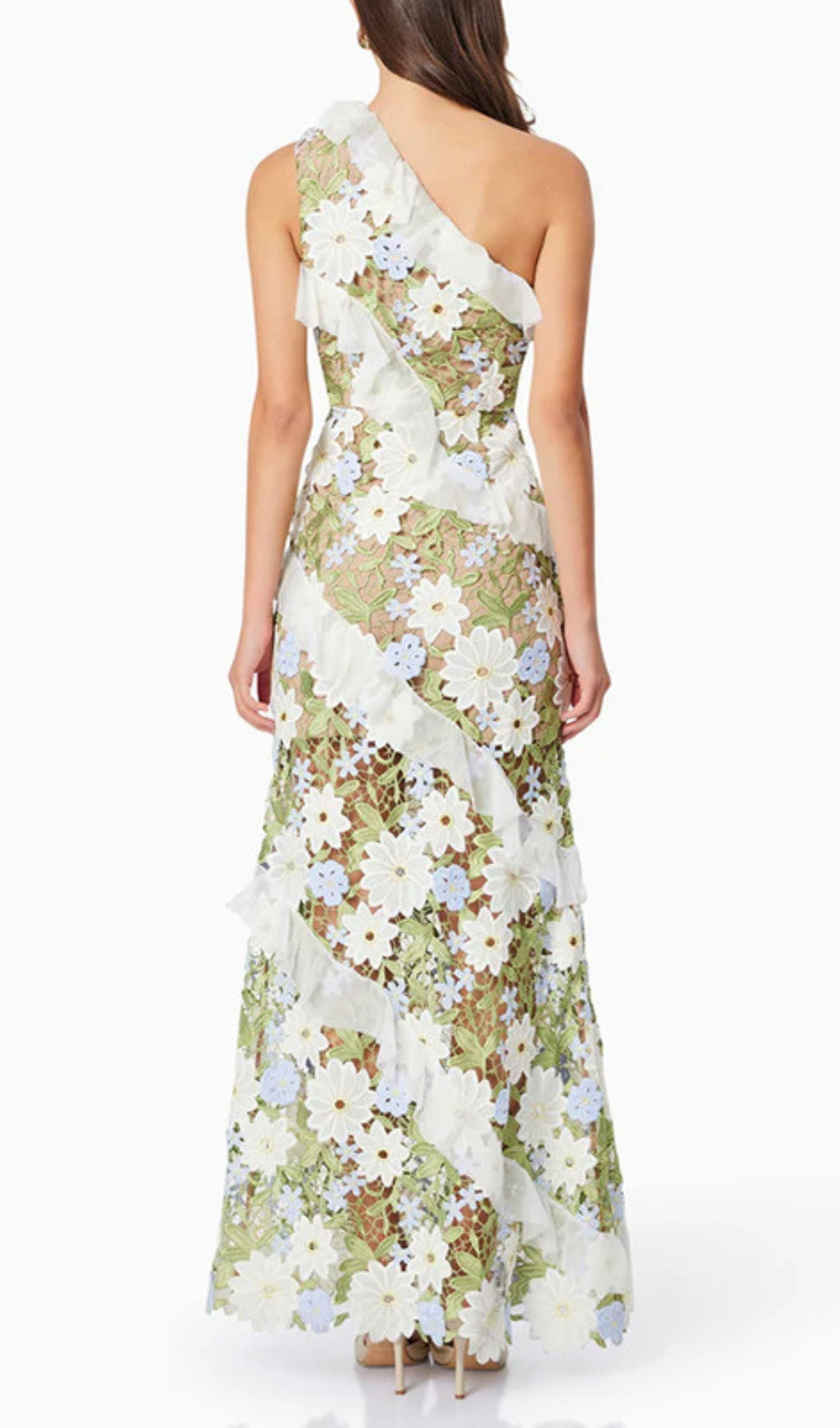 Caden Flower Embroidery One-Shoulder Maxi Dress