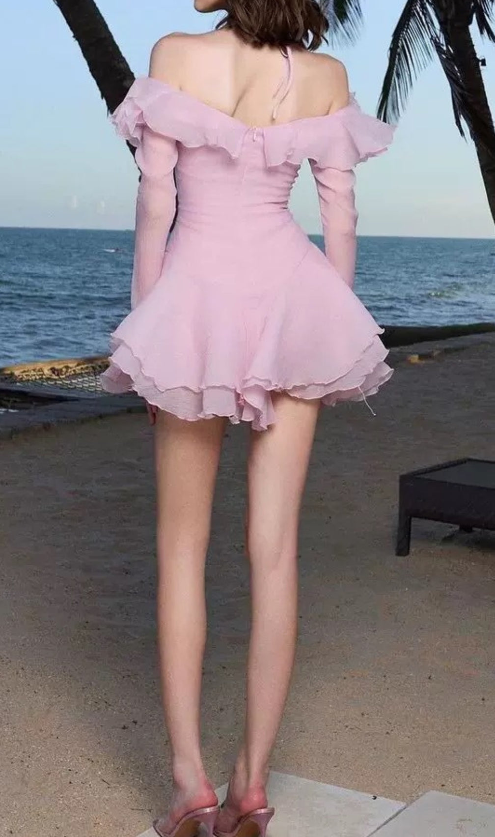 Brandee Pink Long Sleeve Ruffle Hem Mini Dress
