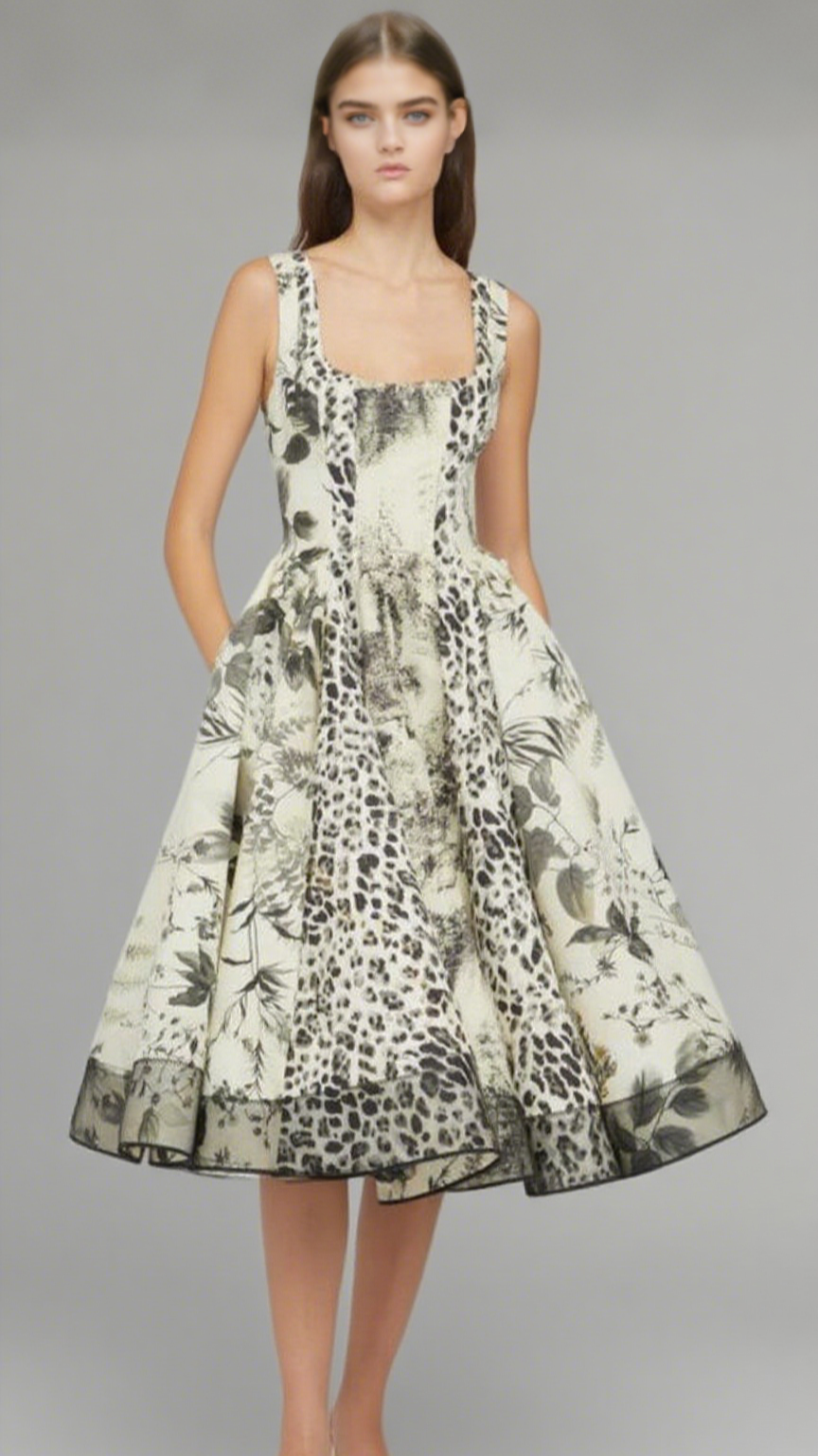 maggie Leopard print pleated midi dress