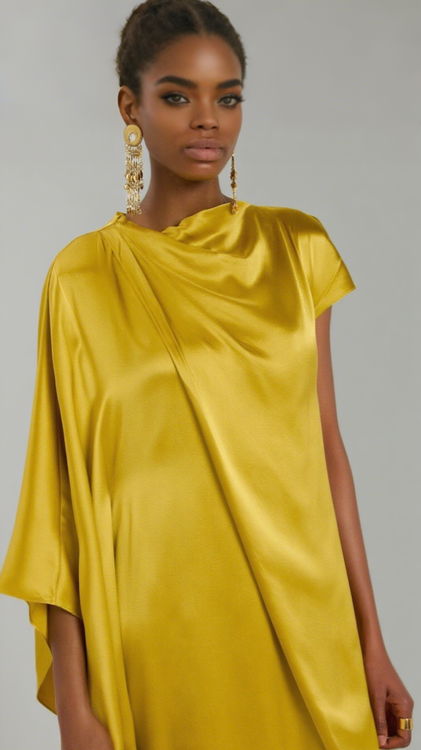 Yellow Draped Silk Maxi Dress