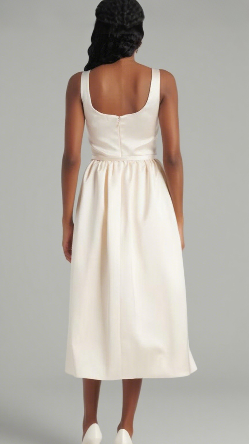 polly floral-appliqu¨¦ satin midi dress in ivory